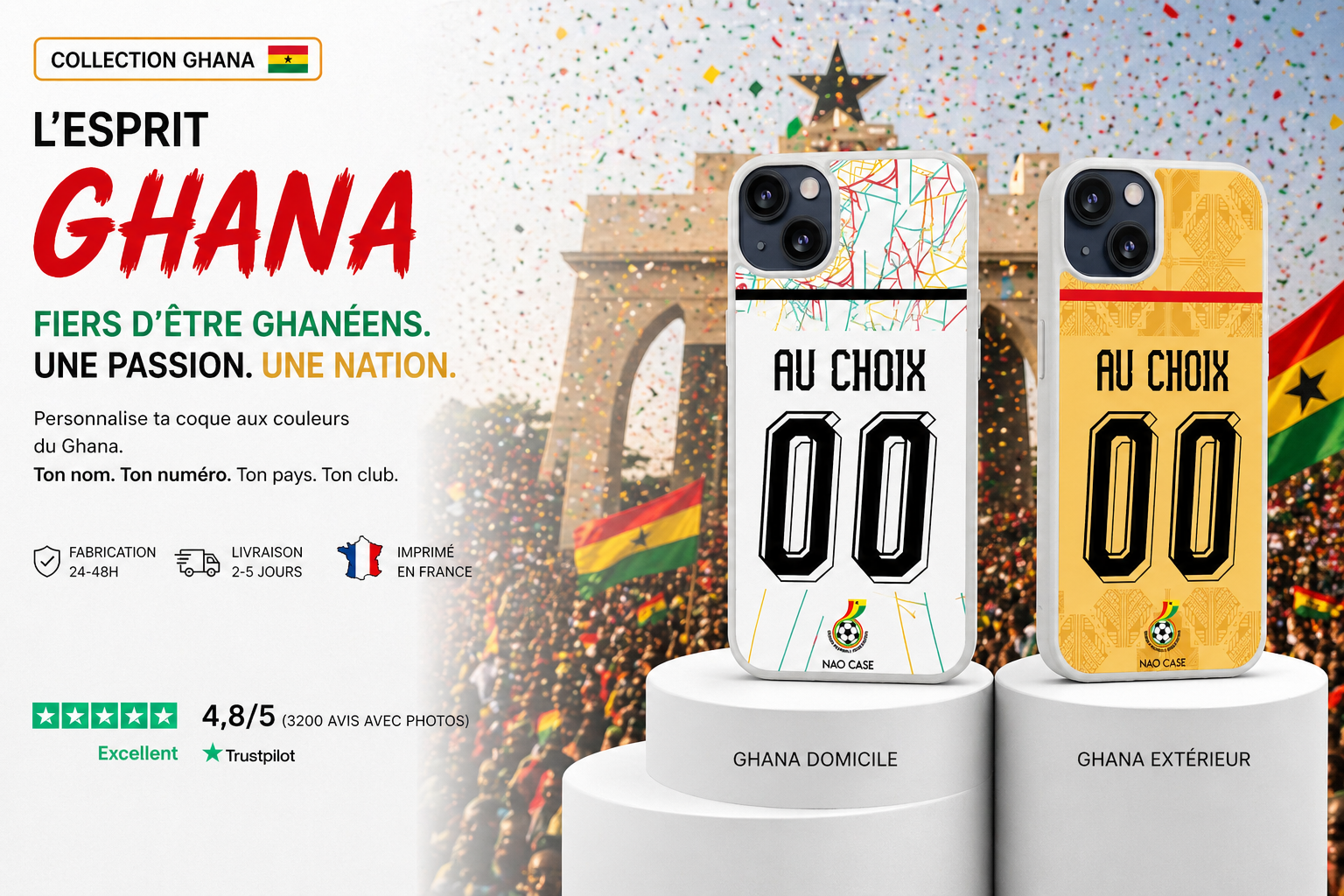 Coque Ghana personnalisée – prénom & numéro 🇬🇭