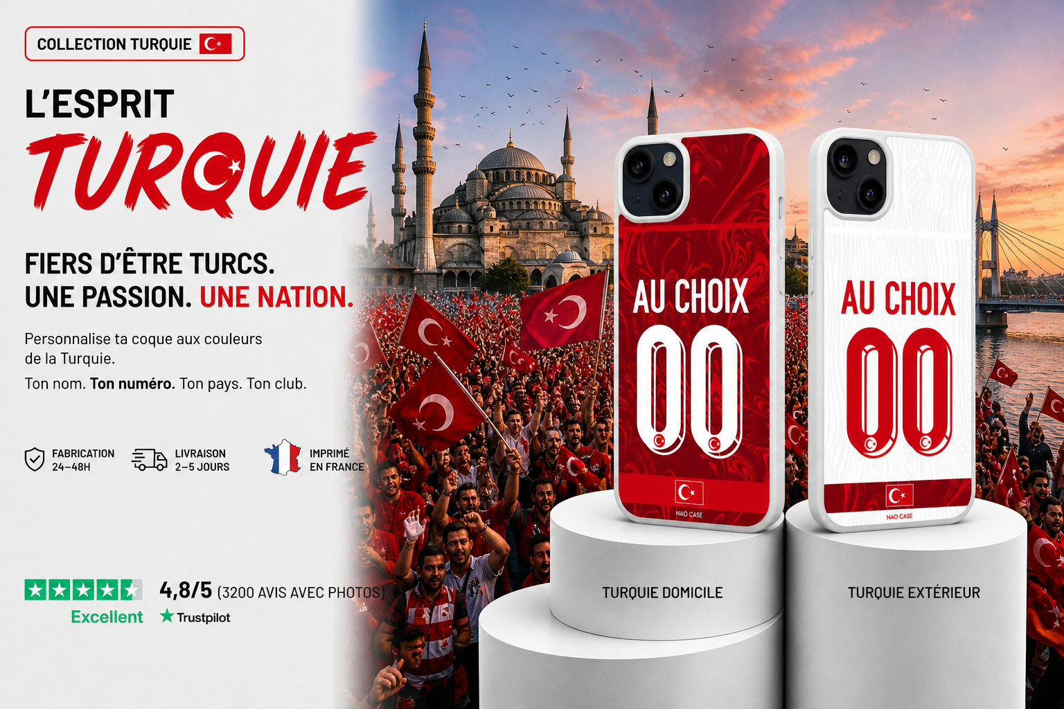 Coque Équipe de Turquie personnalisée pour iPhone Samsung Xiaomi Redmi